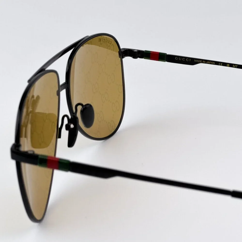 Gucci GG1677S 005 BRAND NEW Sunglasses Black Yellow Mirror Logo Pilot Unisex